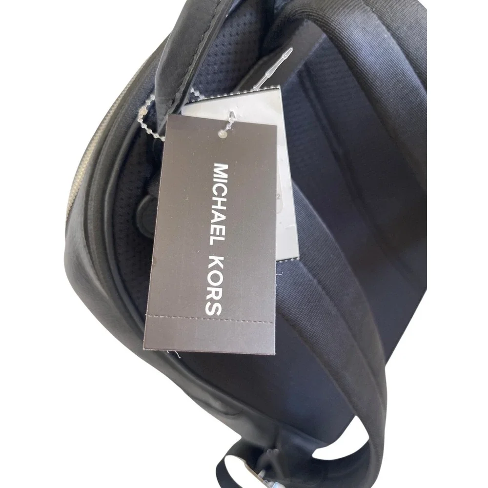 Michael Kors Hudson Commuter Black‎ Pebble Leather Striped Backpack Work Travel
